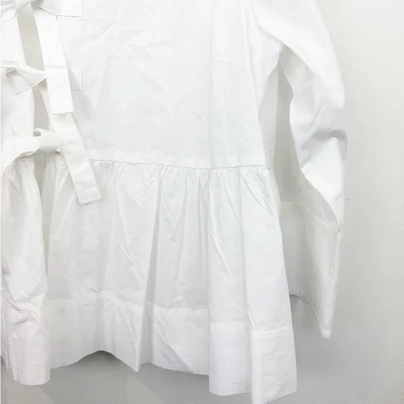 Ganni Cotton Poplin Tie String Peplum Blouse in White Size 44 - Picture 2 of 7